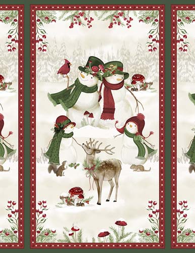 Woodland Snowmen - PANEL approx. 24 inches - Snowmen in woods