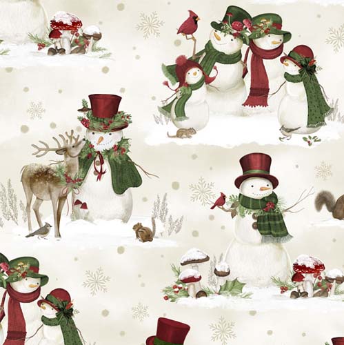 Woodland Snowmen - Scenic Snowmen - Cream - snowmen w/ forest animals on cream