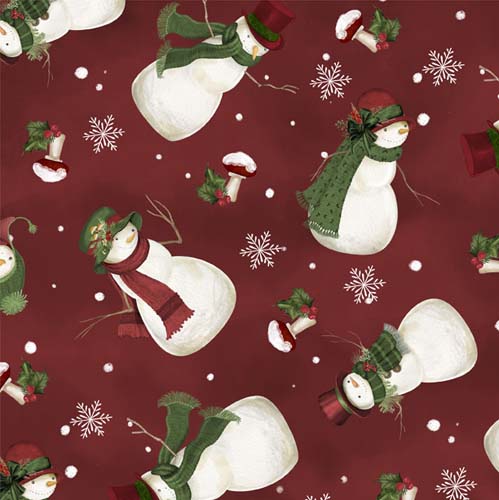 Woodland Snowmen - Tossed Snowmen - Red - tossed snowmen on red