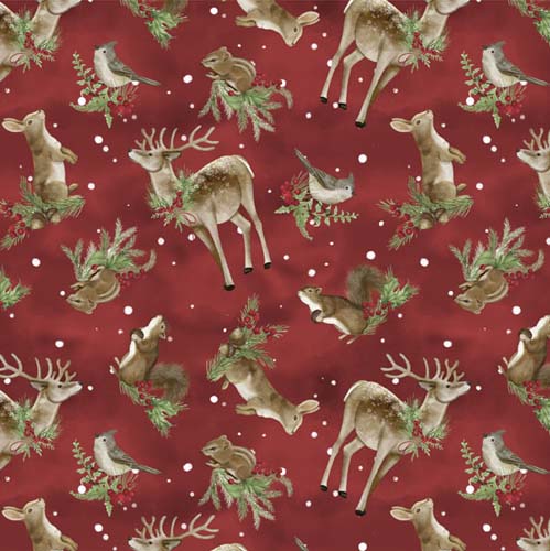Woodland Snowmen - Tossed Woodland Critters - Red - forest animals on red
