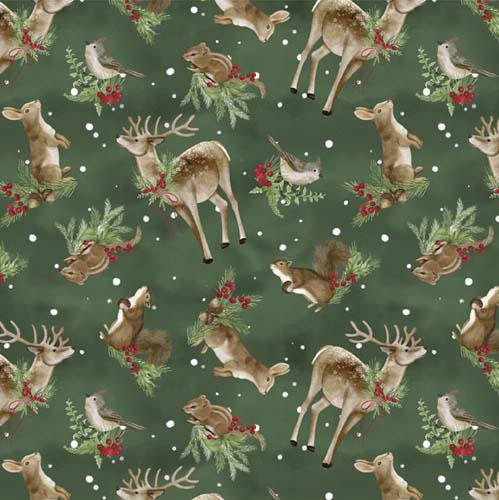 Woodland Snowmen - Tossed Woodland Critters - Green - forest animals on green