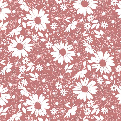 Juliette - Floral Toile -Coral - white floral on dark coral