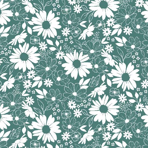 Juliette - Floral Toile - Teal - white floral on dark teal
