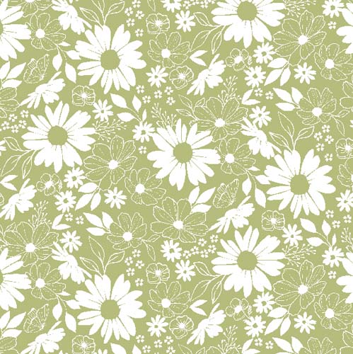 Juliette - Floral Toile -Green - white floral on light green