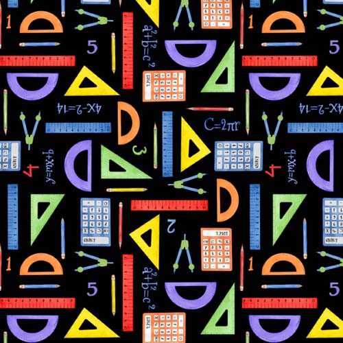 School is Cool - Math Supplies- Black - colorful math supplies on black