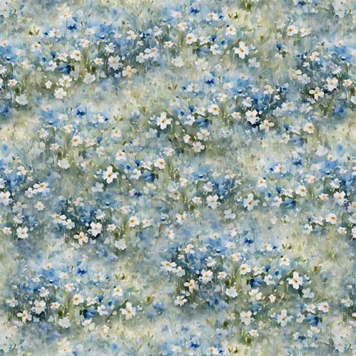 Blue Harmony - Floral Field -Multi-  packed white & blue flowers in field