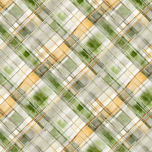 Sunkissed - Plaid - Green - green & yellow watercolor bias plaid