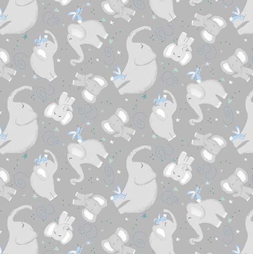 Safari Lullaby - Elephant Toss - Gray - tossed elephants on gray
