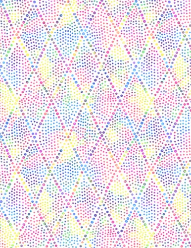 Diamond Dots - White/Multi - diamonds made of pink, blue, yellow, etc. dots