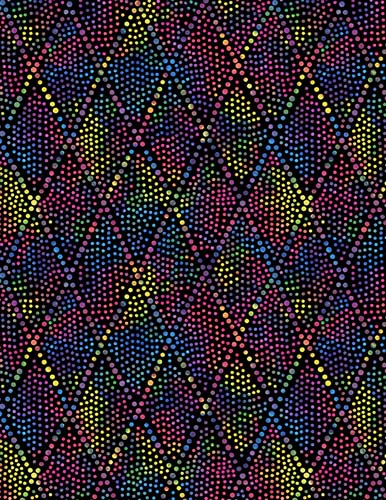 Diamond Dots - Black/Multi - Diamonds of multicolored dots on black