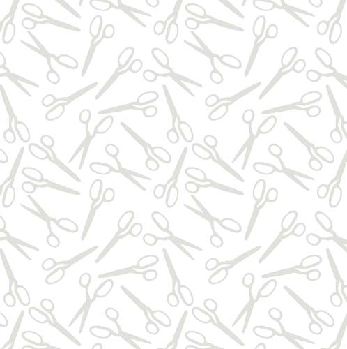 Sew Happy - Scissor Toss - White - tone on tone tossed scissors