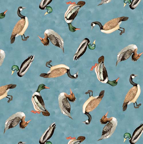 Down By The Lake - Tossed Ducks - Blue - various ducks on blue by Susan Winget