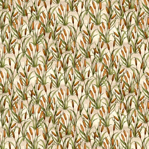 Down By The Lake - Packed Cattails - Tan - cattails on tan by Susan Winget