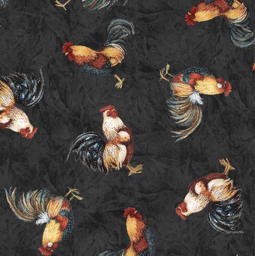 Garden Gate Roosters - Chicken - Black - chickens tossed on black