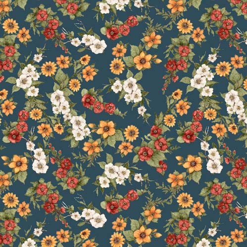 Garden Gate Roosters - Floral- Teal - red, orange & white flowers on teal