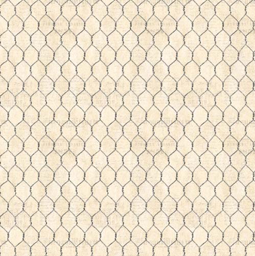 Garden Gate Roosters - Chicken Wire - Cream - gray wire on cream
