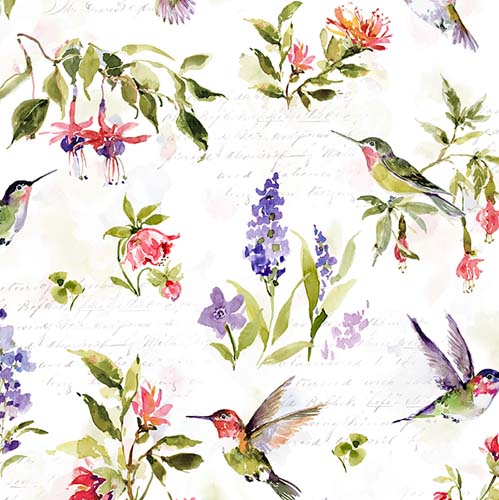 Hummingbird Floral - Hummingbird & florals - White - flowers & birds on white