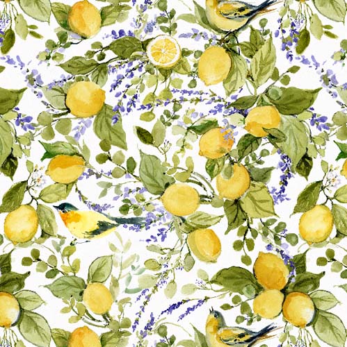 Lavender Lemonade - Lemons & Lavender - White - lemons, lavender & birds