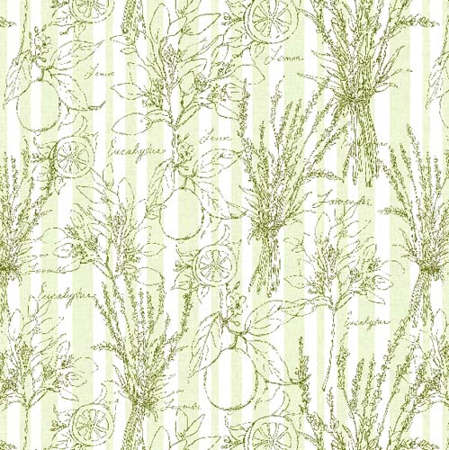 Lavender Lemonade - Toile & Stripe - Lime -line drawings on green stripe