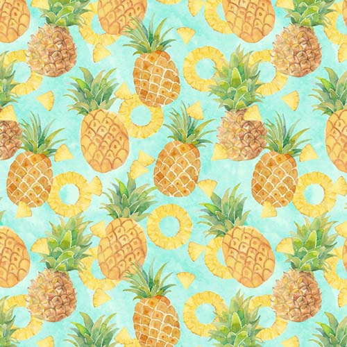 Squeeze The Day - Pineapple -Blue - tossed pineapple & slices on blue