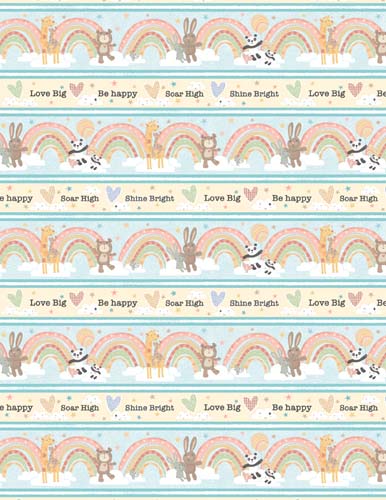 Rainbow Dreams - Repeating Stripe - Multi - rainbows & words border stripe