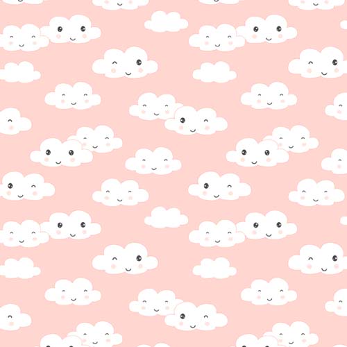 Rainbow Dreams - Clouds - Pink - white clouds on pink