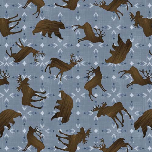 Timberland Trails - Animals -Blue - brown moose, bear & elk on blue