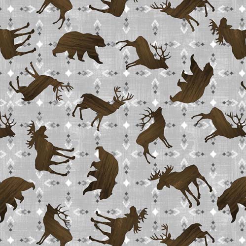 Timberland Trails - Animals -Gray - brown moose, bear & elk on gray