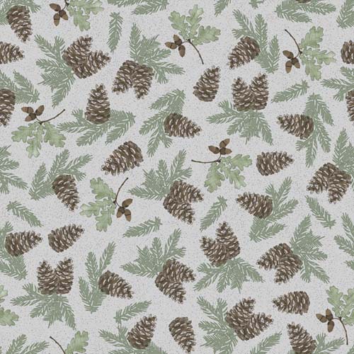 Timberland Trails - Pine Cone- Gray - tossed pine cones on light gray