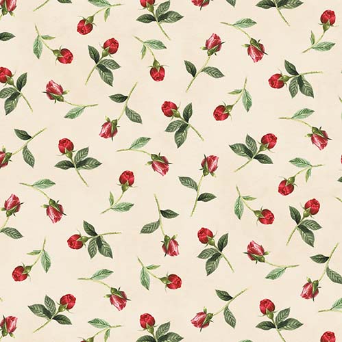 Daydream Garden - Rose Bud - Cream - tossed red rosebuds on cream