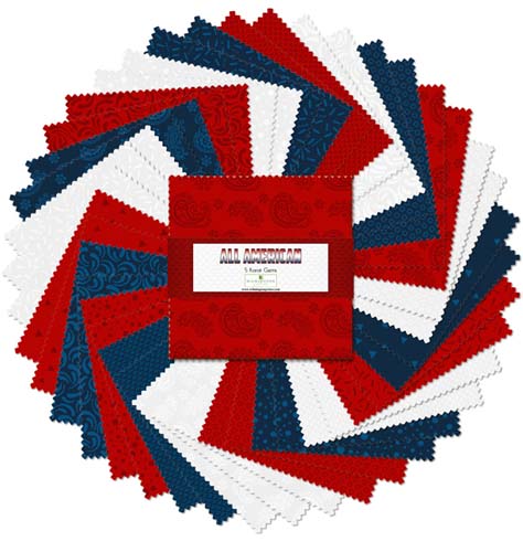 All American - 5 Karat Gems -42 5in. Squares - red, white & blue