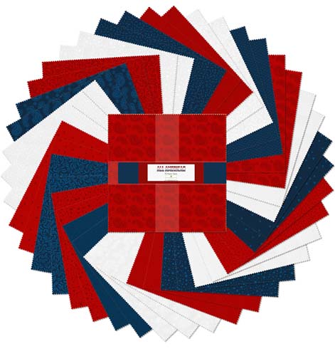 All American - 10 Karat Gems- 42 10 inch squares - red, white & blue