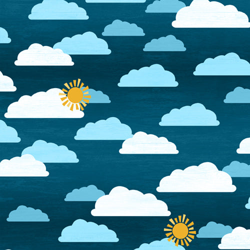 Let's Go Glamping - Sky - Dark Blue-White & Blue Clouds with Yellow Suns S