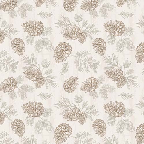 Wildlife Trail - Pinecones & Sprigs - Cream - brown & green on cream