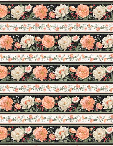 Peach Whispers - Repeating Stripe - Multi - peach & cream floral border stripe