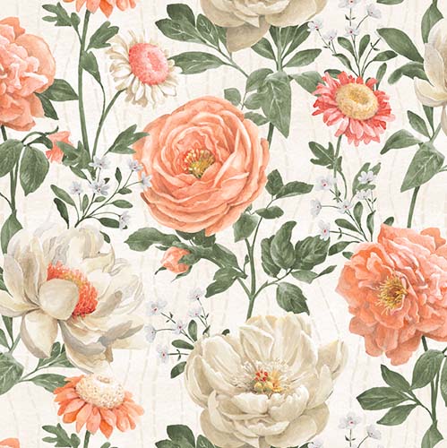 Peach Whispers - Large Flowers - Cream - large peach floral on cream