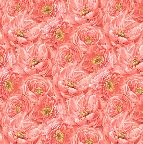 Peach Whispers - Packed Tonal Flowers - Coral - packed coral pink flowers