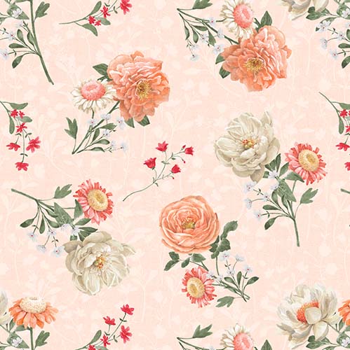 Peach Whispers - Bouquet Toss- Light Coral - tossed flowers on light pink
