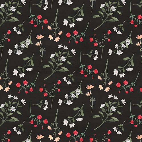 Peach Whispers - Small Flower Toss - Black - small flowers tossed on black