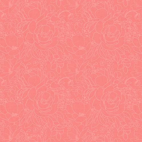 Peach Whispers - Floral Outlines - Coral - tone on tone coral pink floral