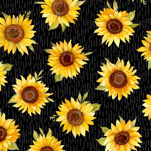Sunflower Splendor  - Sunflower Toss - Black - tossed flowers on black