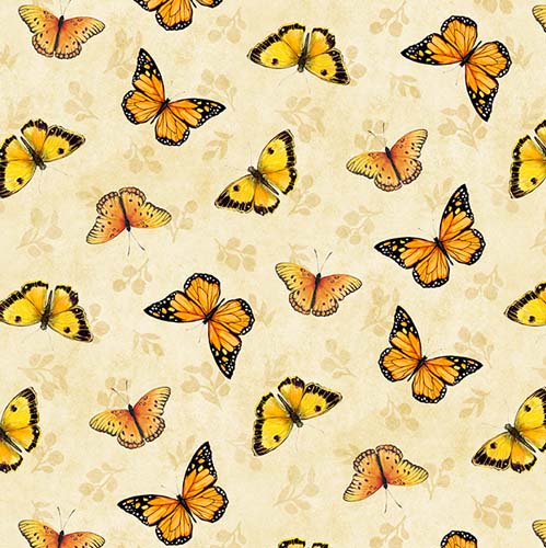 Sunflower Splendor  - Butterfly Toss - Cream - yellow butterflies on cream