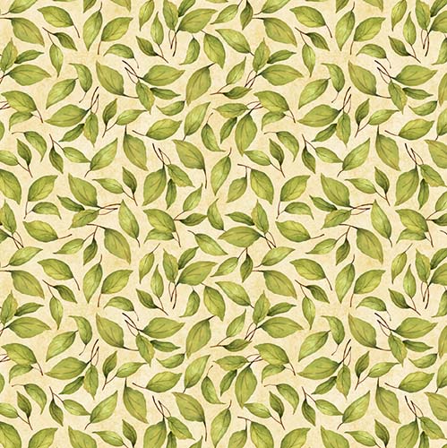 Sunflower Splendor  -Leaf Toss - Cream - green leaves on cream