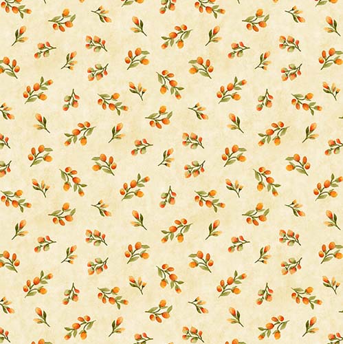 Sunflower Splendor  - Floral Bud Toss - Cream - orange sprigs on cream