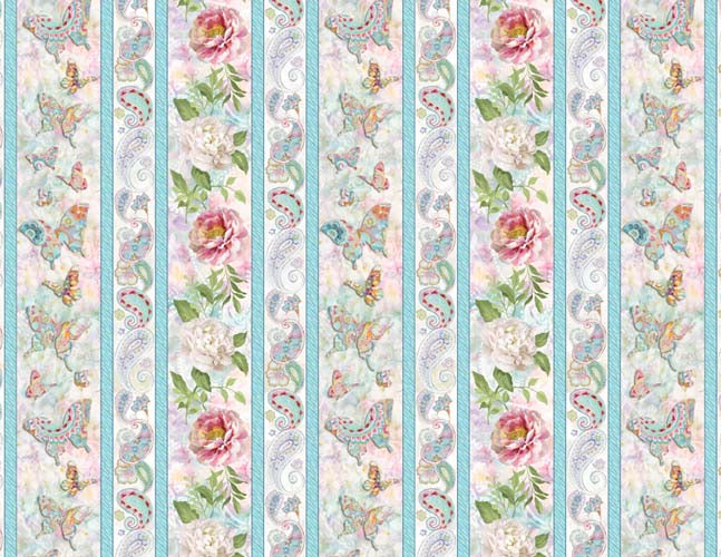 Wild Blush-Stripe-Peonies-Pnk- Stripe includes Flowers, Paisley, & Butterflies b