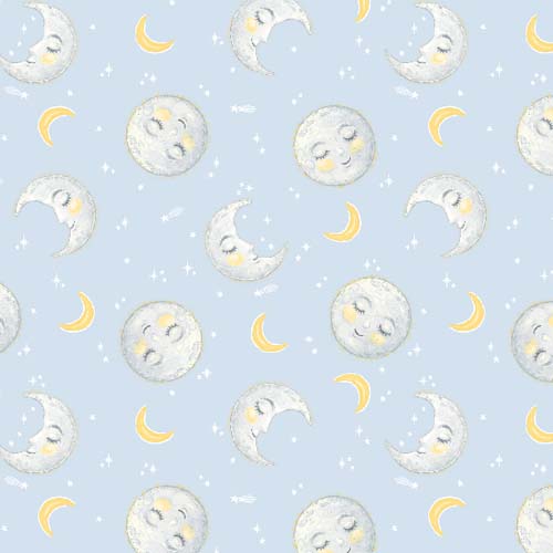 Reach For The Stars - Moon Toss - Blue - white & yellow moons on light blue