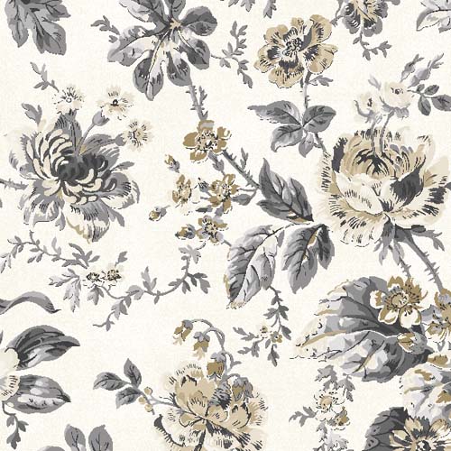 Lockwood Manor - Trailing Flowers - Cream - tan & black floral on cream