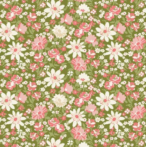 Sentiments - Floral - Green -Pink & white floral on green