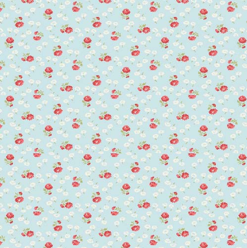 Sentiments - Tiny Flowers - Light Blue - tiny red & white flowers on lt blue