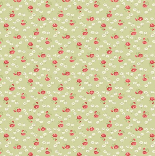 Sentiments - Tiny Flowers - Light Green- tiny red & white flowers on lt green